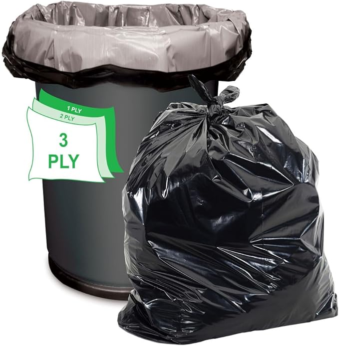 Aluf Plastics - COEX 3 Ply Garbage Bags, 33 Gallon, 1.5 Mil (eq), 33"x39", 100 Count (5 Rolls of 20)