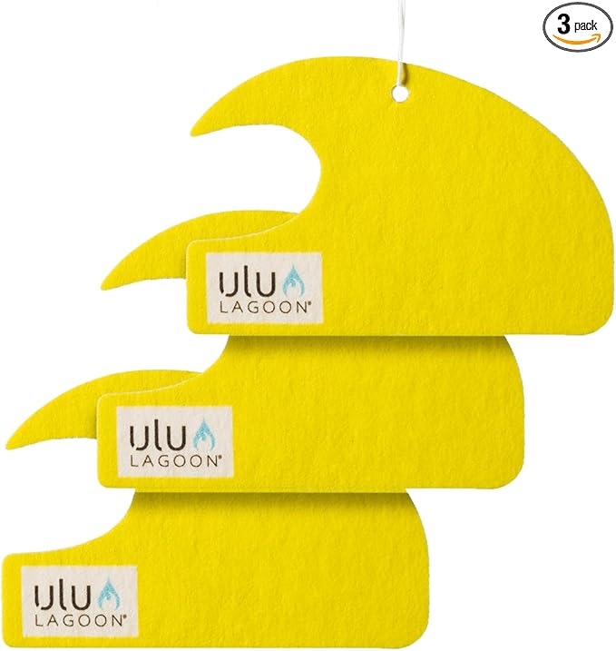 ulu Lagoon Hanging Car Air Freshener | Tropical Beach Coconut Surf Wax Scent Mini Wave | Long Lasting Car Freshener, Closet and Beyond | Made In USA | 3 Pack (Yellow)