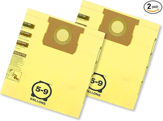 Shop-Vac 9067133 High Efficiency Disposable Vacuum Filter Bags, Fits 5-8 Gallon Tanks, Enhanced Filtration and Dust Control, (2-Pack)