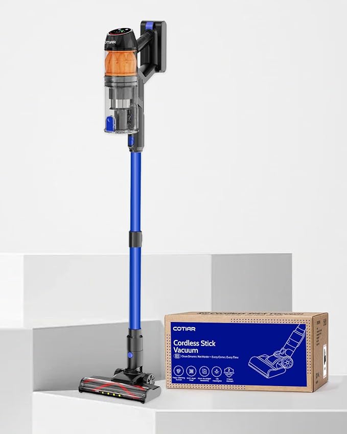Cordless Vacuum Cleaner,500W 40KPa 60Mins Vacuum Cleaners for Home,Powerful Stick Vacuum With Green Light,Anti-tangle Wireless Vacumm, Rechargeable Vacuum for Pet Hair/Carpet/Hardwood Floor,Blue