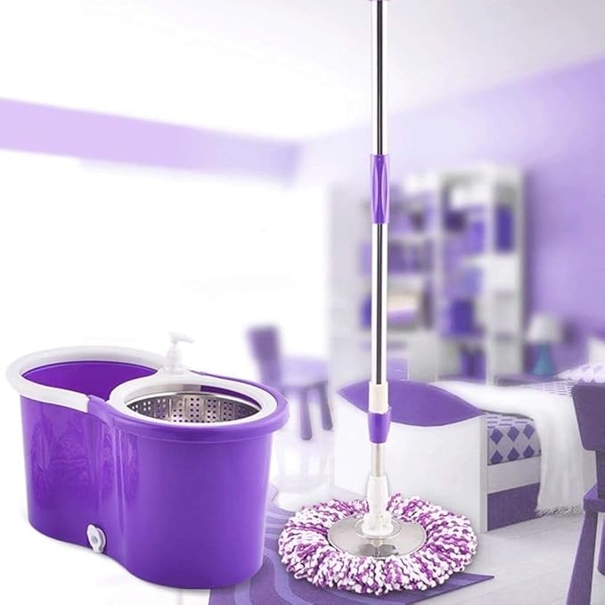 Spin Mop and Bucket Set with Wringer – 360° Rotating Microfiber Mop for Floor Cleaning, Easy Self-Wringing System with Extendable Handle, Hands-Free Household Cleaning for Hardwood, Tile & Laminate