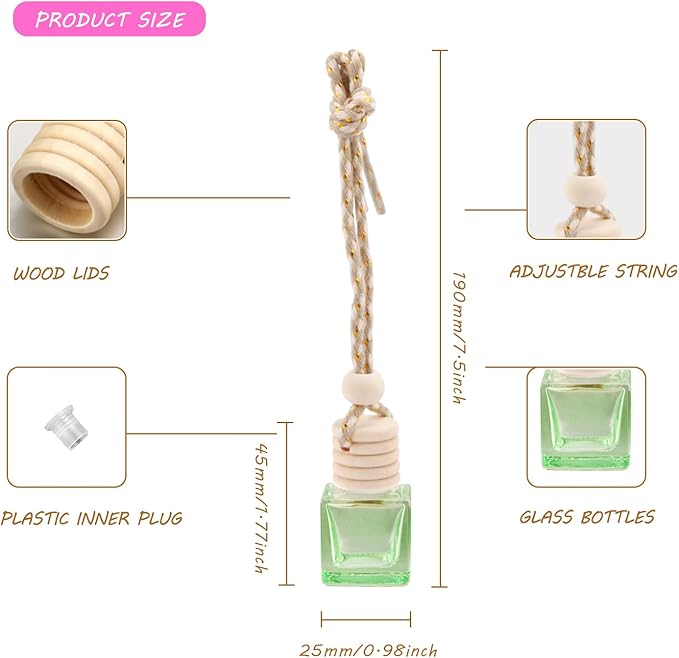 12 Pcs Hanging Perfume Bottle Car Air Freshener Bottle Essential Oil Fragrance Diffuser Bottle Pendant Car Ornament Decoration Accessories