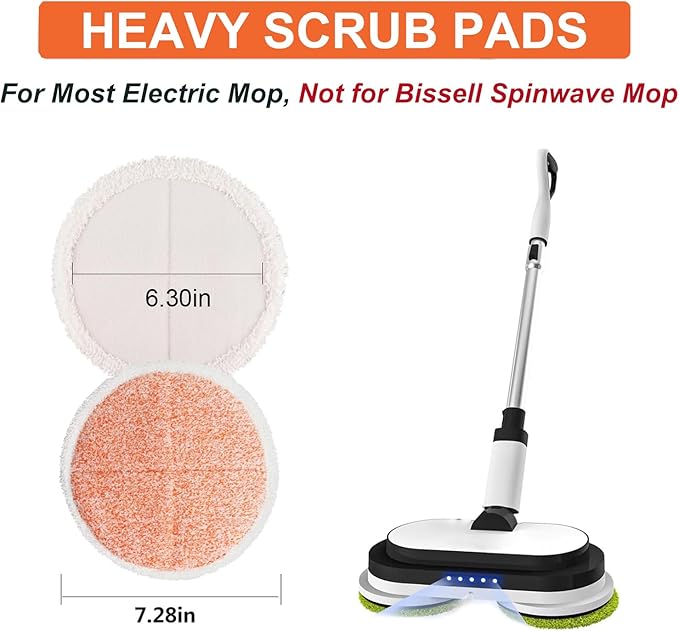 Electric Mop Pads, 7.28in Round Heavy Scrub Pads, Spin Mop Pads for Floor Cleaning (4 Pack)