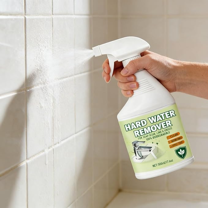 Hard Water Stain Remover, Shower Glass Cleaner Soap Scum Remover, Limescale Buildup Remover All-Purpose Bathroom Cleaner, for Glass, Shower Doors, Tiles, Toilet, Tub, Sink & Water Pipes (1PC)