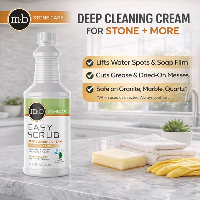 MB Stone Granite, Quartz Marble, Stone Countertop Cleaner for Countertops Showers Floors, Removes Water Spots, Soap, Film, Grease, Easy Scrub Deep Cleaning Cream Professional Grade Abrasive