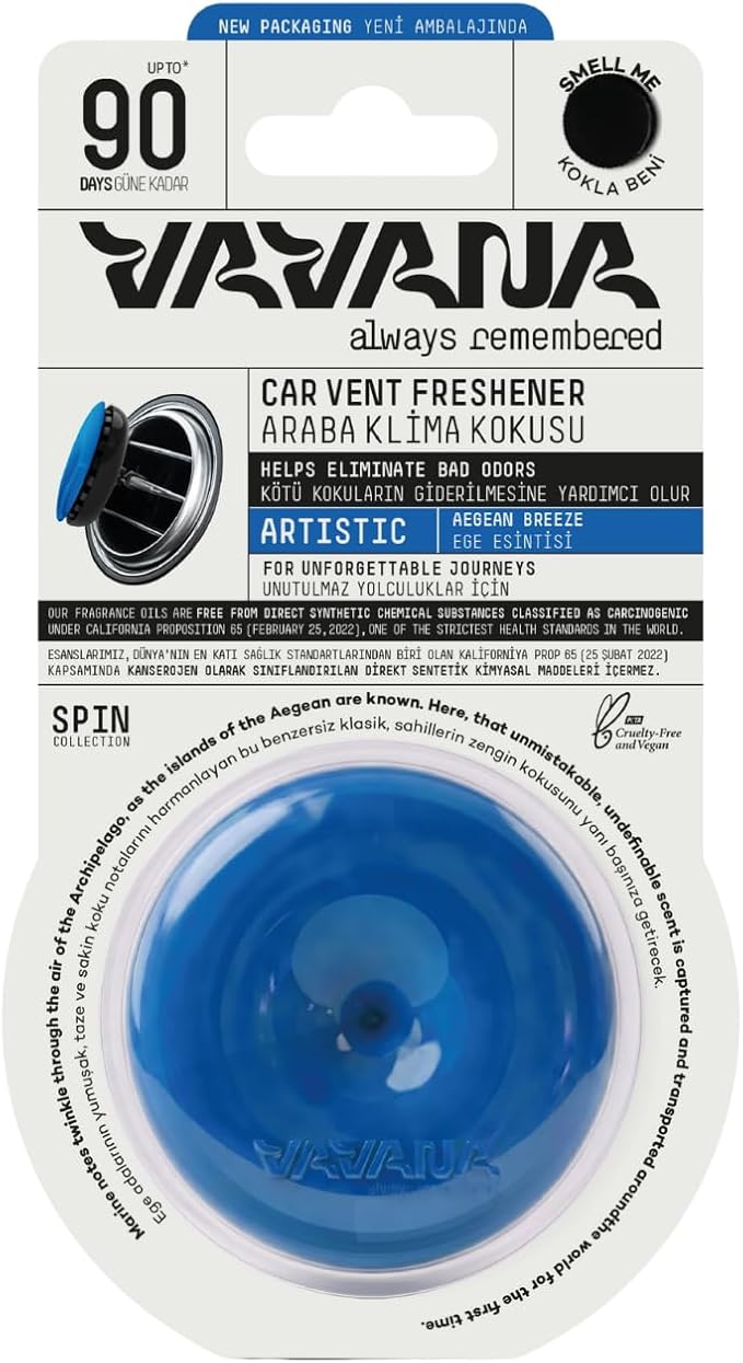 SPIN Car Air Freshener for AC Vent – ARTISTIC AEGEAN BREEZE, Essential Oil Car Fragrance, Liquid Free Solid Core, Long Lasting (3 Pack)