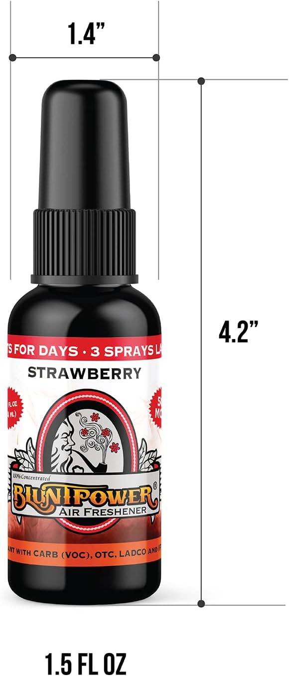 BluntPower (Strawberry, 1 Pack) Concentrated Air Freshener for Room and Car Spray - Oil-Based Diffuser Spray Bottle - Long-Lasting Bathroom Spray, Car Freshener, & Odor Eliminator Spray