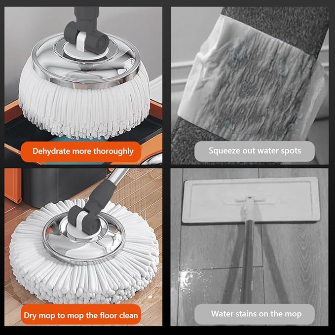 Automatic Spin Mop & Bucket Set, 360° Spinning Mop System with 6 Extra Refill Heads and Refills Extended Handle, Hand-Free Automatic Dehydration Mop for Household Floor Cleaning