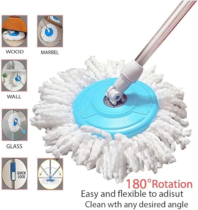 Spin Mop with Microfiber Head, Adjustable Handle, Green and White Spin Mop Replacement Head with Telescopic Handle Home and Kitchen