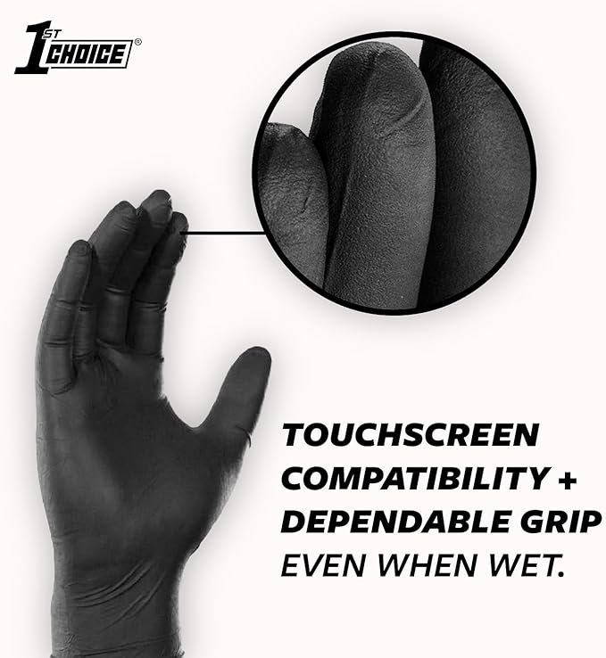 1st Choice Nitrile Gloves Disposable Latex-Free, Black, 5 Mil for Cooking, Cleaning, Automotive, Industrial, Food Prep, Home