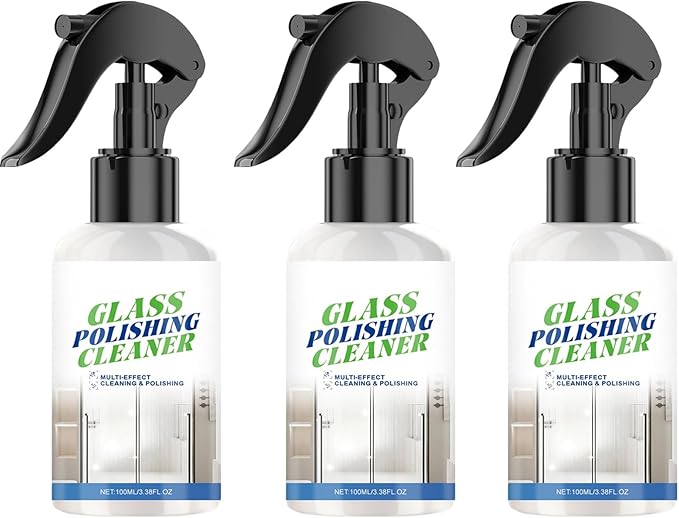 Multi-Surface Glass Cleaner Spray and Polish, Window Cleaner, Streak-free Gloss for Mirrors and Cars, Fast-Action Spray, Removes Fingerprints, Dirt, Dust and Water Spots (3Pcs)