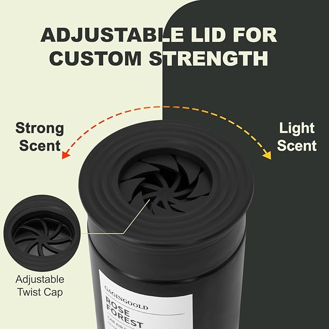 Car Air Freshener, Sandalwood Pine Scent Diffuser with Rotating Cap for Adjustable Fragrance Intensity, Gel Odor Eliminator for Home Car Bathroom, Every 6.4 oz Lasts 90 Days, 2 Pack, Black
