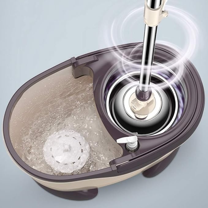 Spin Mop and Bucket, Spin Mop 360° Self Wringing Spinning Mop Washable Microfiber Mop Heads Easy to Use and Store(A)
