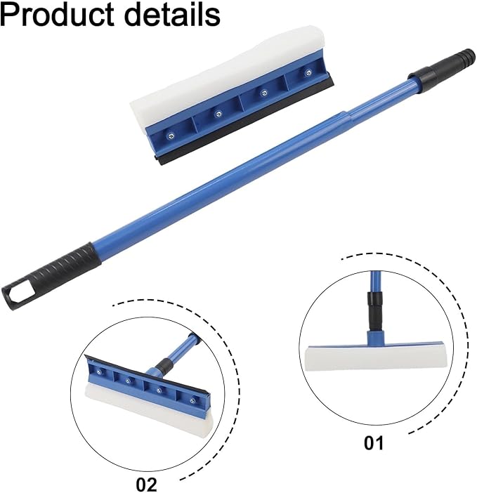 2 in 1 Casement Glass Cleaner with Telescopic Long Handle and Sponge Brush Plus Squeegee for Window Cleaning