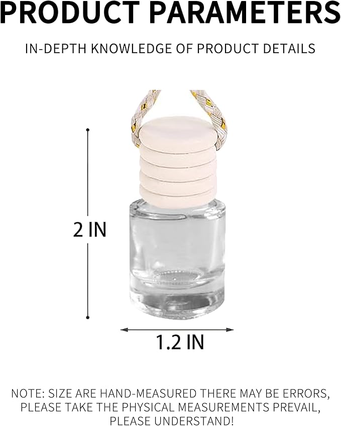 5PCS Hanging Car Air Freshener, Auto Interior Decoration 8 ml Oil Diffuser Perfume Aromatherapy Pendant Empty Glass Bottle, Fragrance Ornament with Vent Clip Wooden Cap and Rope (Cylindricity)