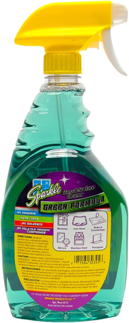 Sparkle Glass & Window Cleaner Spray, VOC-Free Eco Formula, Streak-Free Finish for Windows & Mirrors, 33.8 fl oz (Pack of 1)
