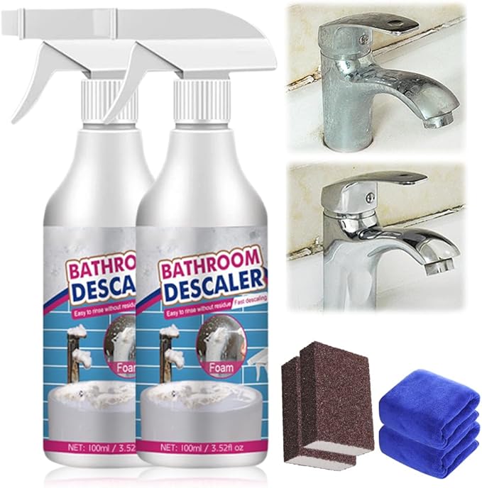 Stubborn Stains Cleaner, 2025 Upgrade Bathroom Descaler Cleaner Multipurpose Bathroom Foam Cleaner, Bathrooms Descaler Spray Limescale Cleaner for Bathtub Sink Glass Tiles (2PCS)