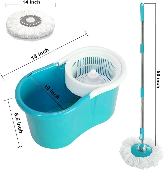 360 Degree Rotating Easy Magic Floor Mop and Twist Spinning Dry Bucket with 2 Microfiber Mop Head