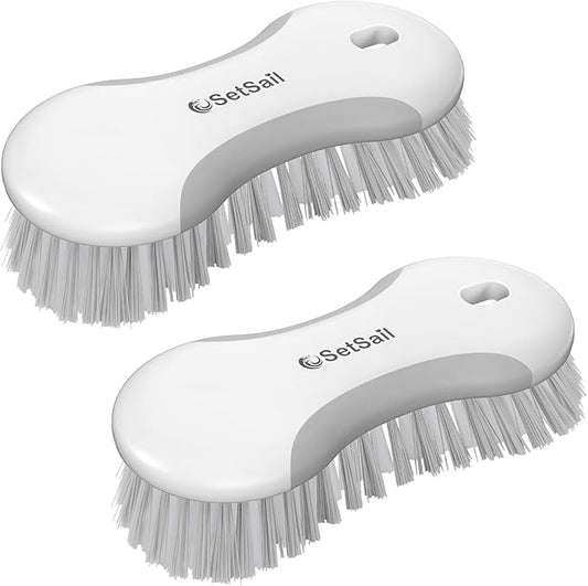 SetSail Multi-Purpose Scrub Brush of 2 Pack, Stiff Bristles Cleaning Brush with Non-Slip Grip Heavy Duty Scrub Brushes for Cleaning Bathroom Kitchen Tile Bathtub Sink, Grey