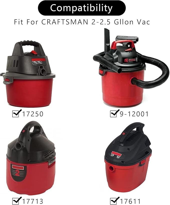CMXZVBE38737 Shop Vac Filter Bags for CRAFTSMAN 2 to 2.5 Gallon Wet/Dry Vacuums, 4 Bags + 2 Retaining Band, Part# 38737