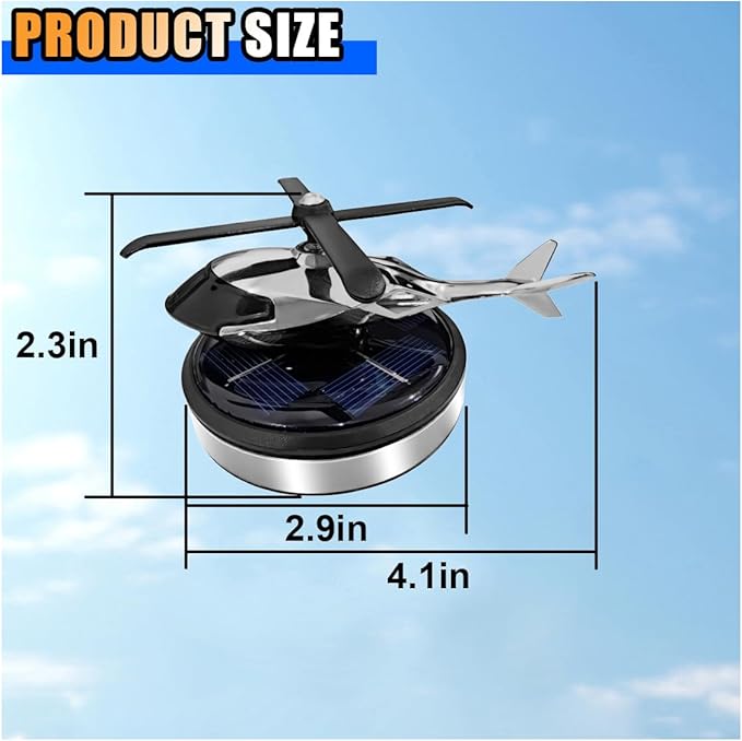 Helicopter Car Air Fresheners with Solar Rotating, Creative Car Perfume Decoration, Car Airplane Fragrance Diffuser for Car, Home, Office (Silver)