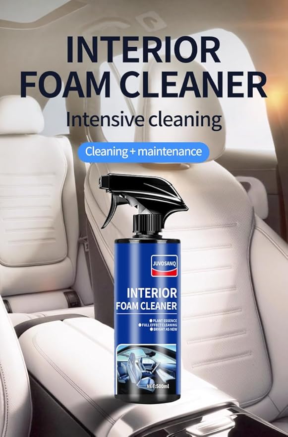 Car Interior Foam Cleaner, Plant Essence & Enzyme Active Waterless Cleaning Spray, Phosphate-Free for Leather Seats/Fabric/Dashboard/Carpet/Steering Wheel, 500ml/16.9oz