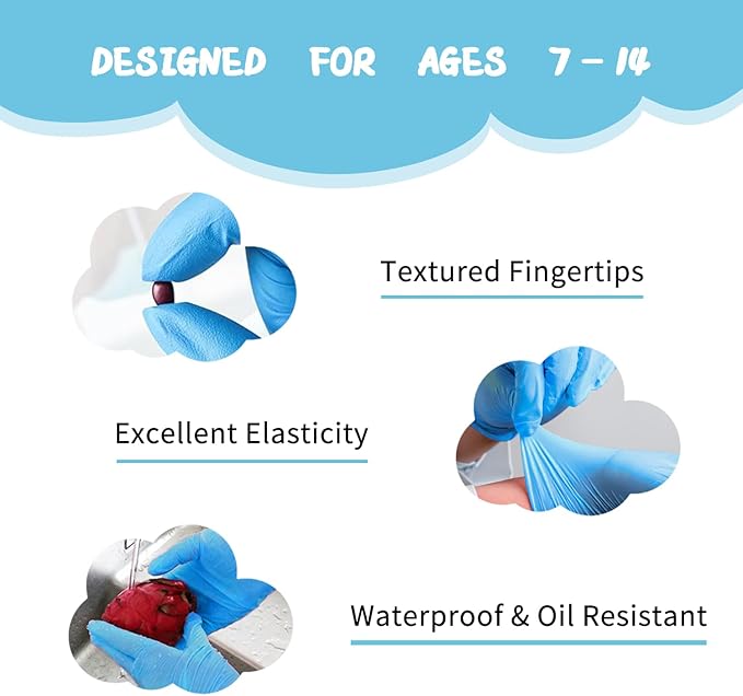 PROMEDIX P Kids Gloves Disposable for 6-10 Years,100PCS Nitrile Gloves for Crafting,Cooking,Latex-Free,Powder-Free