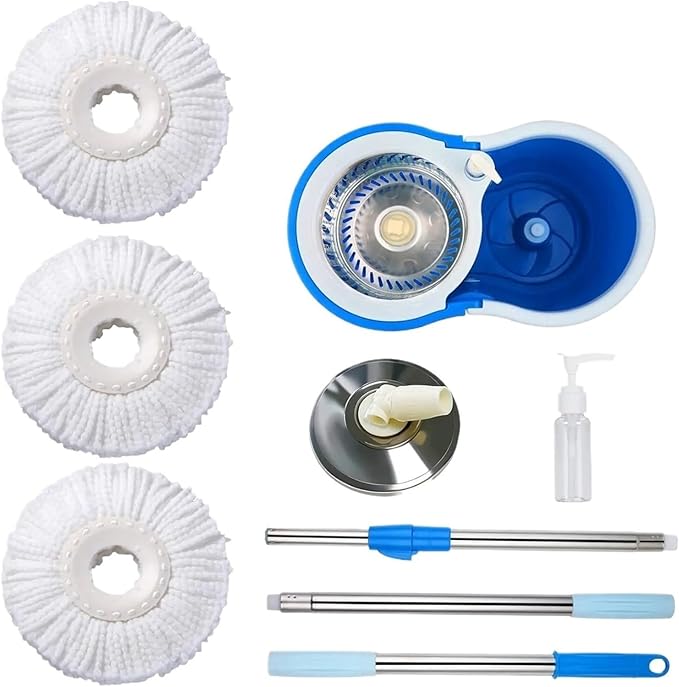 Spin Mop Bucket System with Wringer Set Magic Round Mops Household Floor Cleaning Tools, 360° Rotating Extantable Handle Mops