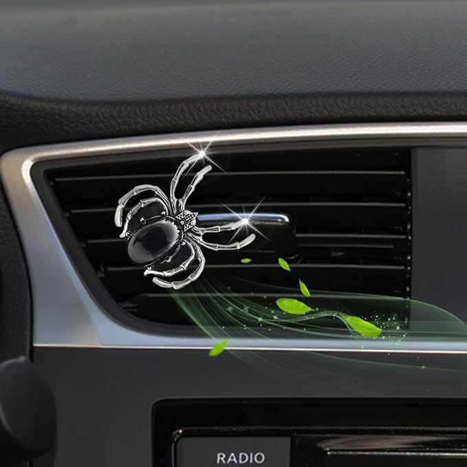 Spider Air Vent Clip,Gothic Car Air Freshener,Black Car Decor for Teens Women,Refillable Essential Oils and Perfume Diffuser