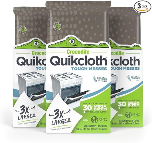 Tough Messes Cleaning Wipes, Plant-Based Multi-Surface Home & Kitchen Wipes, Plastic-Free, Gentle, Safe on Hands, 90 Count (3 Packs of 30)