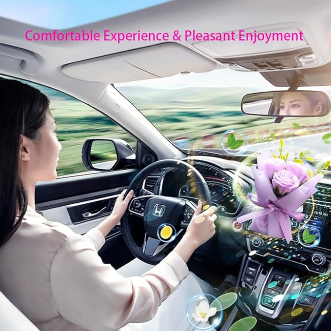 Mini Car Vent Clip Air Freshener, Aesthetic Floral Soap Rose Bouquet Diffuser Decor, Reusable Essential Oil Aroma Pad, Cute Car Accessories Gift for Women (Style J)