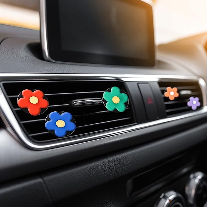 Frienda 8 Pieces Daisy Flower Air Freshener Cute Flower Car Clips Air Vent Clip Car Accessories Interior Decor for Women Girls Charm Colorful Air Vent Decorations(Classic Colors)