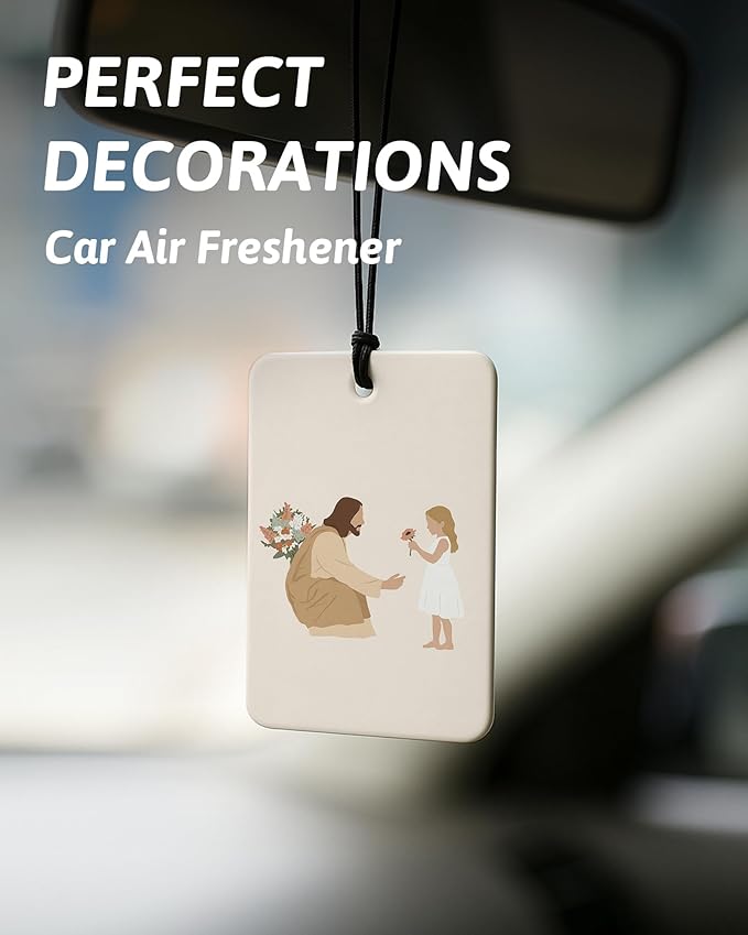 Boho Christian Jesus Air Freshener 4 Pcs, Inspirational Christian Bible Verse Hanging Air Freshener for Cars Closet Drawer Books, Religious Boho Car Accessories Mirror Decor for Women