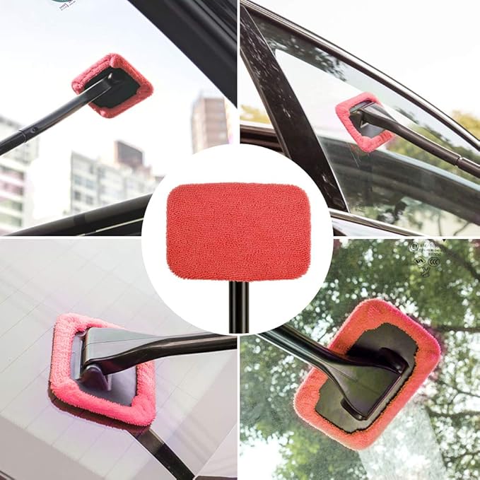 Car Care Microfiber Cloths for Windshield Cleaning Tool, Windshield Cleanner Wand Replaceable Glass Cleaning Bonnets, Interior Auto Window Cleaner Washing Pads, Fit 5”, Red, 5 Pack