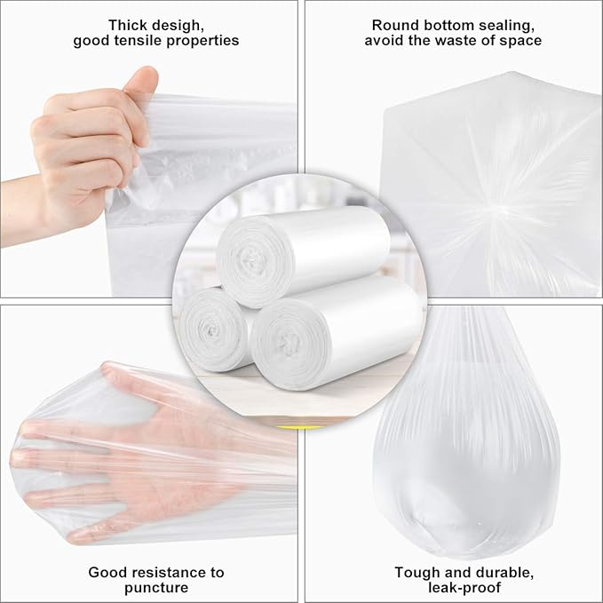 Small Trash Bags Kitchen Garbage Bags - 4 Gallon Clear Trash Bags Strong Wastebasket Liners for Bathroom, Kitchen, Office 15 Liter Trash Can Liners - 150 Counts