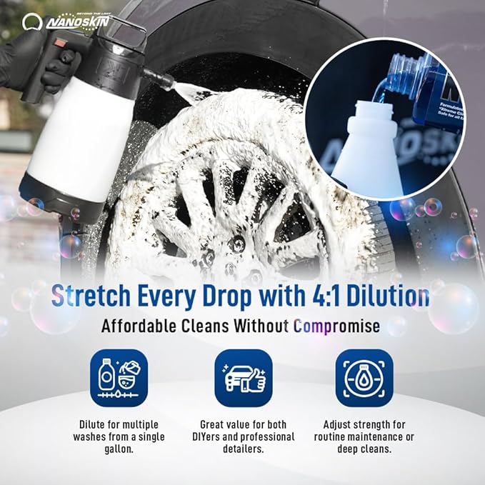 Nanoskin NON ACID Professional Wheel & Tire Cleaner 30 Gallons – Works with Tire Brush | Car Wash Cleaning Spray for Car Detailing | Removes Brake Dust, Oil, Dirt, Light Corrosion