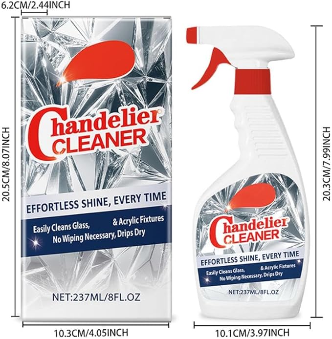 Chandelier Cleaner Drip Dry Spray – No-Wipe Dust Remover for Crystal & Glass, Streak-Free Shine for Chandeliers, Mirrors, Metal & Plastic (2 Pcs)
