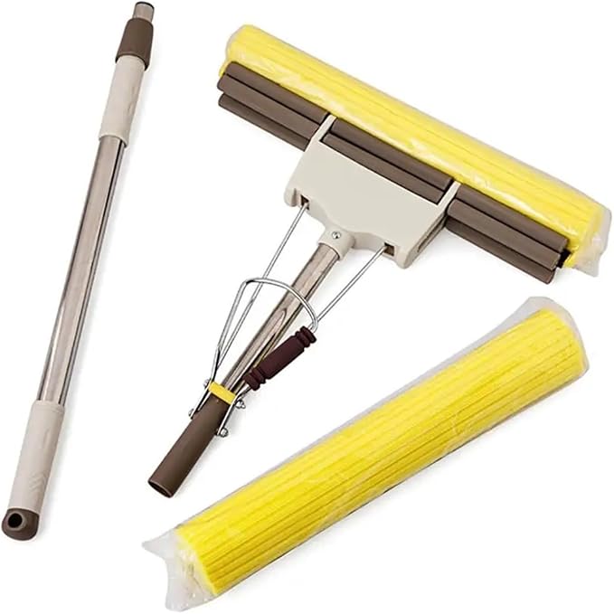 Sponge mop， Floor Mop Sponge Twist The Water Microfibre Nozzle Flat Rotated Spray Self-Squeezing Without Hand Washing ，for Floor Cleaning(Two Head)