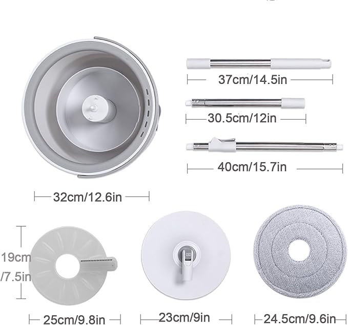 Spin Mop and Bucket Floor Cleaning Set with 2 Mop Pads, Dual Compartment Mop Bucket with Clean and Dirty Water Separation System, Hand-Free Floor Cleaning Mop