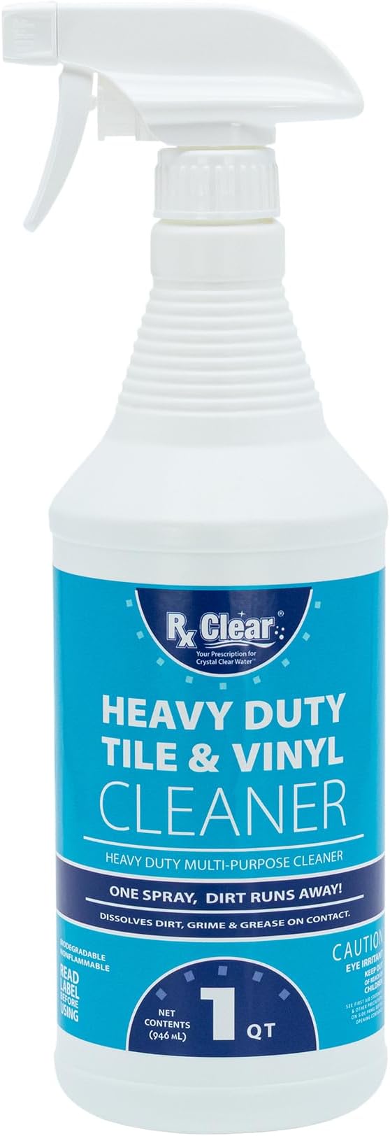 Rx Clear Title Heavy Duty Tile & Vinyl Cleaner | Multi-Purpose Chemical for Indoor and Outdoor Surfaces Including Swimming Pools | Cleans On Contact | 1 Quart | Single Pack