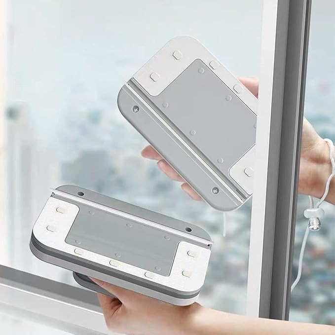 ZJchao Magnetic Window Cleaner, Outdoor Window Cleaner, White Window Washers for High Outside Windows with Safety Rope for 3 to 10mm Single Layer Ordinary Glass
