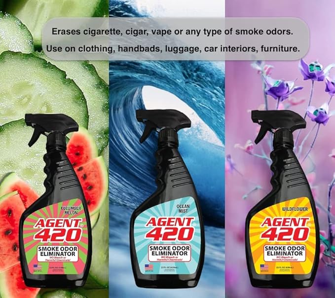 Agent 420 Odor Eliminator Trigger Spray, Ocean Mist, 22 oz — Tea Tree Oil Breaks Down Smoke at the Molecular Level