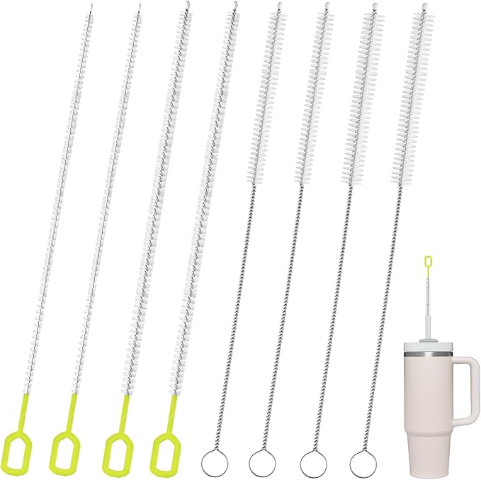Heavy-Duty Straw Cleaner Brush Set - 8-Pack 12-Inch Long Brushes for Stanley Cup, Yeti & Hydro Flask | Flexible Core Deep-Cleans Baby Bottles, Tumbler Straws, Narrow Tubes (4 Sizes)