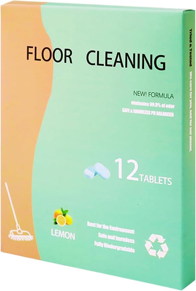 12PCS Floor Cleaning Solution Tablet,Floor Cleaning Tablets, Tile and Vinyl Floors，suitable with All Robot Vacuums with Mopping and Cordless Wet/Dry Vacuum Mop Cleaner Lemon Scent