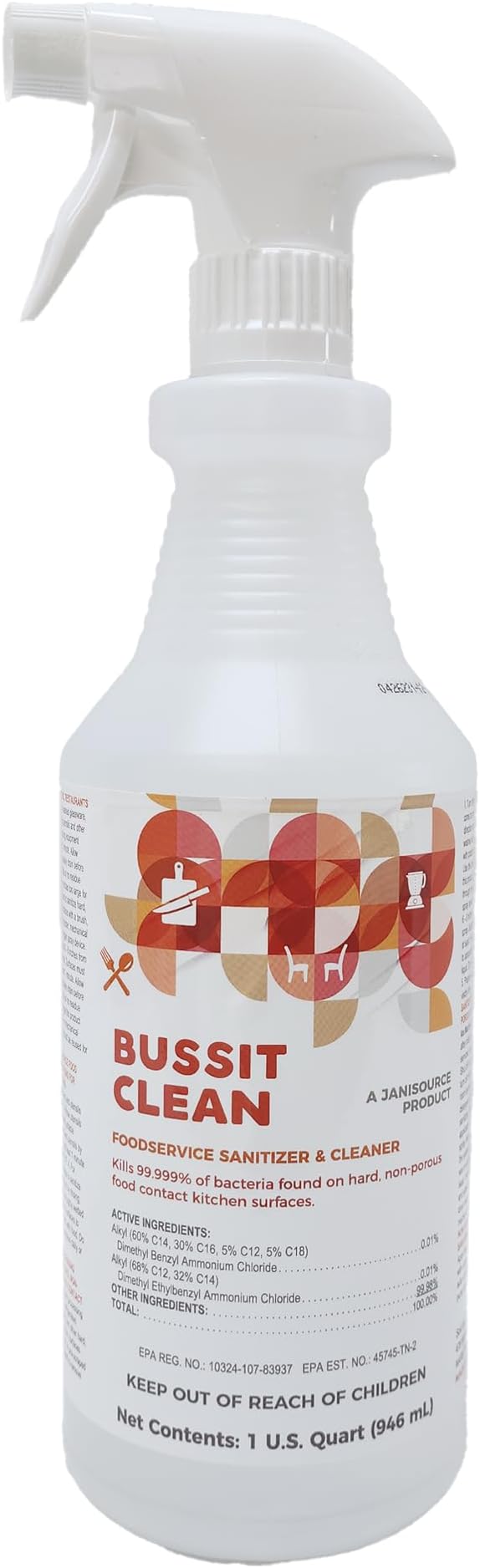 Bussit Clean Food Surface Sanitizer & Cleaner, Kills 99.9% of Kitchen Bacteria, Quart (6 Pack)