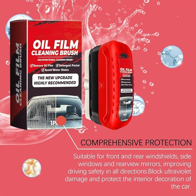 Automotive Oil Film Cleaning Brush, Car Glass Oil Film Remover, Glass Cleaning Board for Windshield, Anti-Rain Fog Improves Clarity and Visibility, for All Vehicle Models