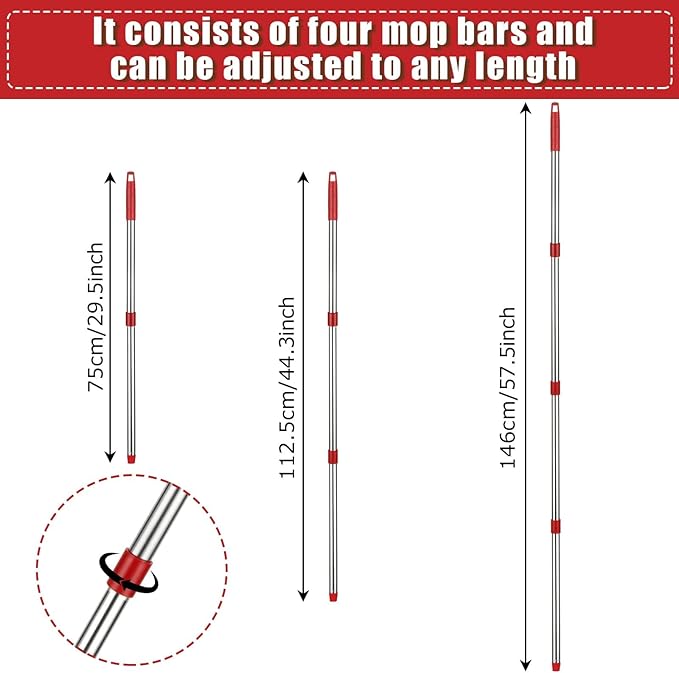 SHUESS 2 Pack Spin Mop Replacement Handle 4 Section 30 to 58 Inch Mop Replacement Stick Compatible with O-Cedar Spin Mop, Suitable for Microfiber Mop & Angle Broom (Mop Head& Base not Include)