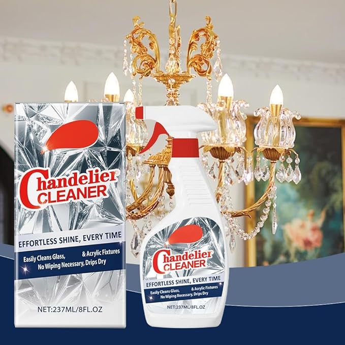 Chandelier Cleaner Drip Dry Spray – No-Wipe Dust Remover for Crystal & Glass, Streak-Free Shine for Chandeliers, Mirrors, Metal & Plastic (2 Pcs)