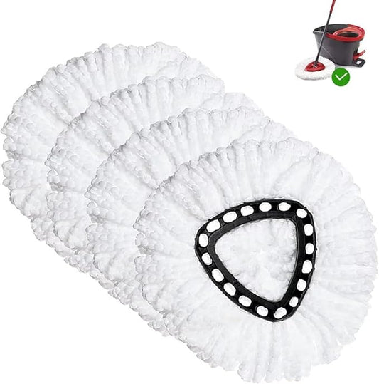 Spin Mop Replacement Head Mop Refill Compatible with Vileda Ocedar 1 Tank System Triangle Swivel Mops Microfiber Swivel Mop Refill,Deep Clean,Machine Washable and Easy to Replace (White-4PCs)