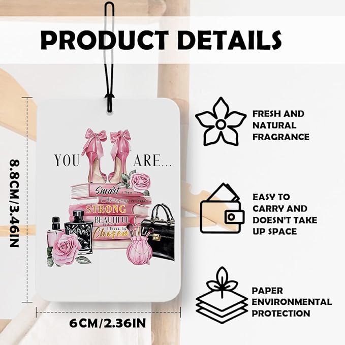 Pink Inspirational Christian Car Air Freshener 4 Pcs, Funky Y2K Girly Cosmetics Book Religious Air Freshener Hanging Decor for Bathroom Cars Closet Drawer Books Accessories Gifts